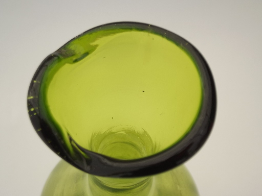 Curvy lime green glass vase,  60s mod vintage hand blown art glass