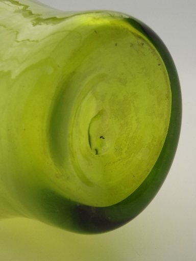 Curvy lime green glass vase,  60s mod vintage hand blown art glass