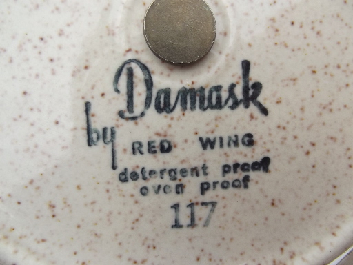 Damask vintage Red Wing pottery lemon server, tiny handled plate