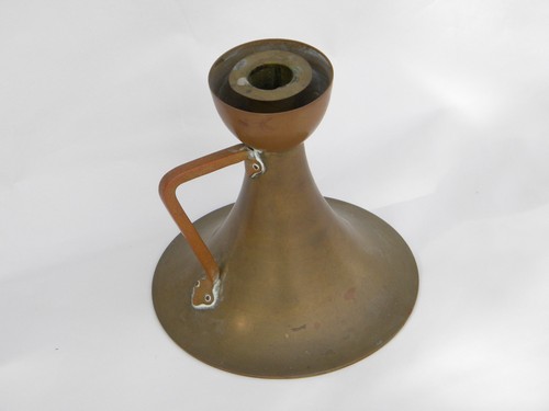Danish mod style mid-century vintage brass candlestick w/ copper handle