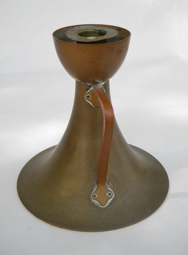 Danish mod style mid-century vintage brass candlestick w/ copper handle
