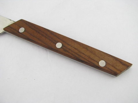 Danish mod vintage carving / steak knives set, 60s teak wood handles