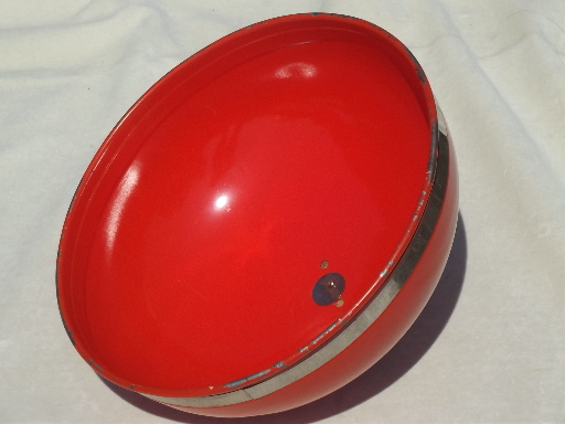 Danish mod vintage dome lid cover for plate or board, retro orange enamel