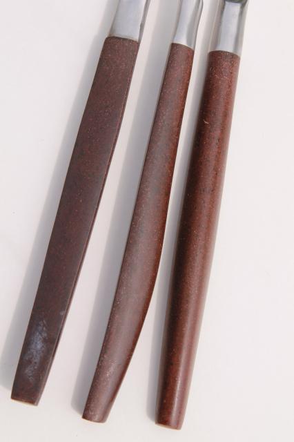 danish mod vintage silverware, Ekco Eterna canoe muffin stainless flatware w/ rosewood handles