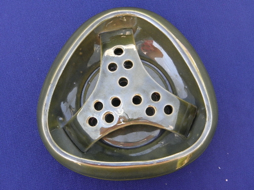 Danish modern candle bowl, vintage ceramic centerpiece  flower frog holder