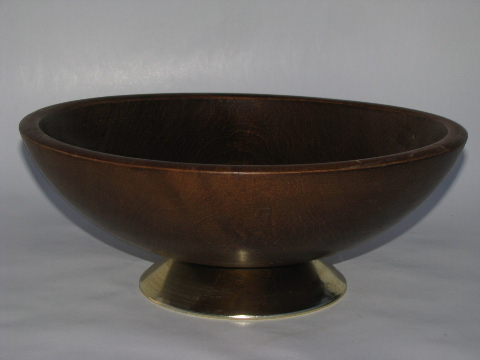 Danish modern vintage Beautywood salad bowls set, dark walnut wood color w/ gold