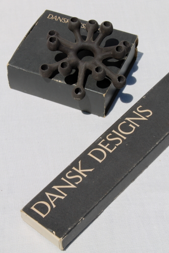 Danish modern vintage Dansk iron candle holder & long tiny taper candles