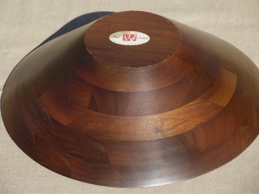 Danish modern vintage walnut wood salad bowls set, Vermillion label