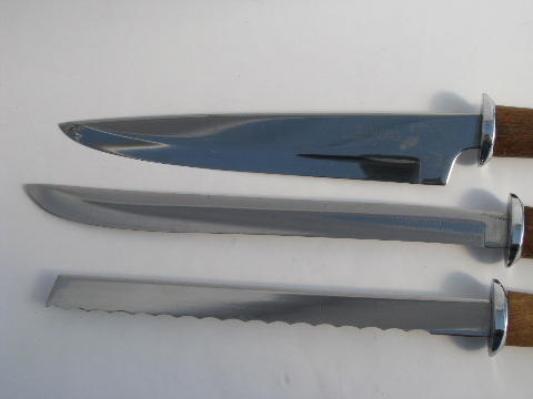 Danish modern vintage wood handled carving knife set, Colonial Stainless