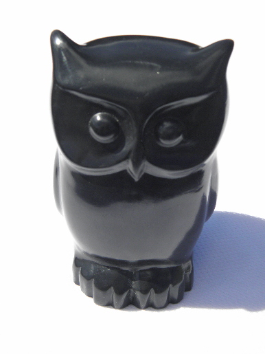 Dark little owl polished ironwood carving or wood composition sculpture