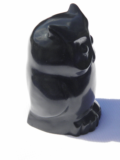 Dark little owl polished ironwood carving or wood composition sculpture