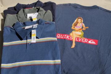 Deadstock Quiksilver label tees, crew neck t shirt & striped polo collar shirts