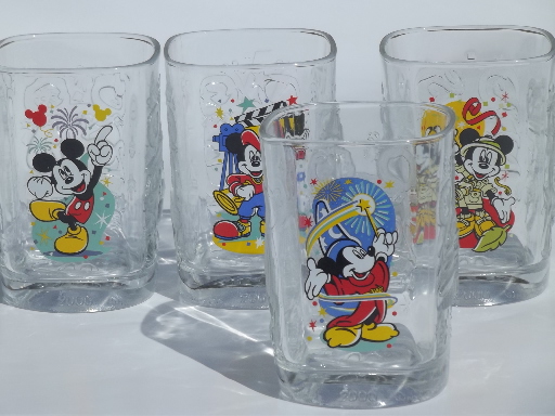 Vintage Disney Mickey Mouse Collectible Glass Set Millennium Mcdonald's Disney  Glasses Set of 4 2000 Disney World Collector Glass Cups 