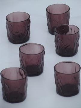 Driftwood crinkled  glass tumblers, amethyst purple old-fashioned glasses