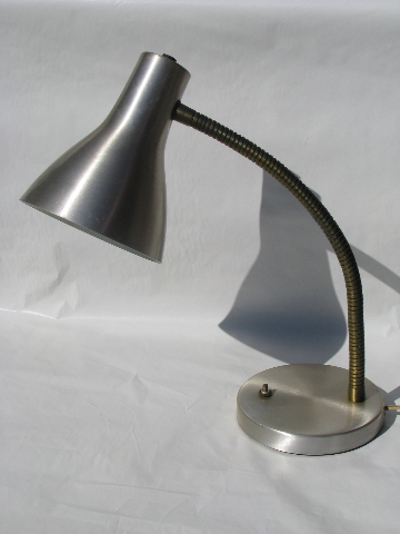 Eames era mod brushed steel gooseneck desk lamp, vintage task light