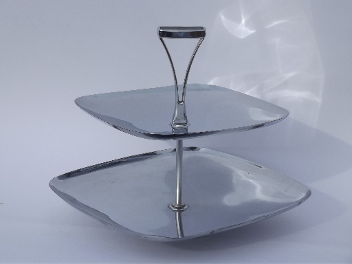 Eames era polished chrome serving ware & trays, art deco modern vintage