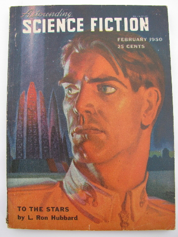 Early 1950s pulp sci-fi magazine Astounding Science Fiction, L. Ron Hubbard