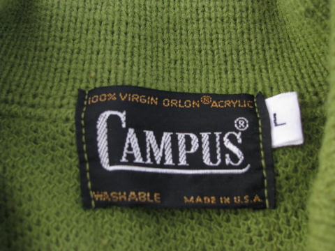 Early 60s vintage men's lime green belted sweater, Campus label
