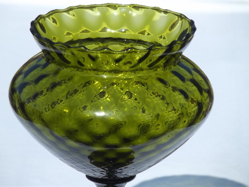 Empoli Italy 60s vintage  blown glass vase, tall stemmed bowl in green