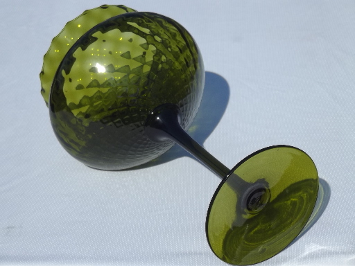 Empoli Italy 60s vintage  blown glass vase, tall stemmed bowl in green