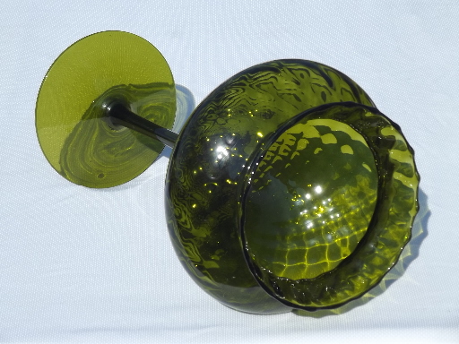 Empoli Italy 60s vintage  blown glass vase, tall stemmed bowl in green