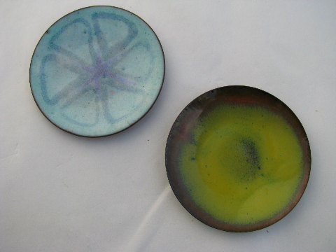 Enamel on copper, retro vintage metal art, miniature plates