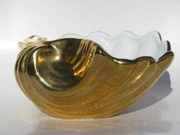 Encrusted gold pottery sea shell planter or bowl, vintage Italy label