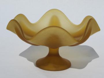 Epic footed pedestal bowl, amber frosted glass retro vintage Viking