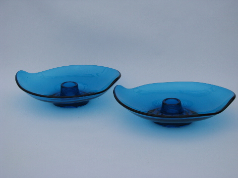 Epic line vintage aqua blue candle sticks, mod Viking glass