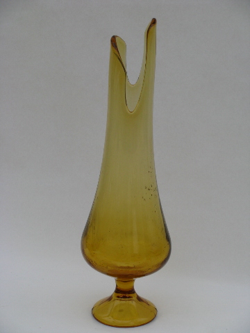 Epic style 60's vintage tall art glass vase, retro gold color