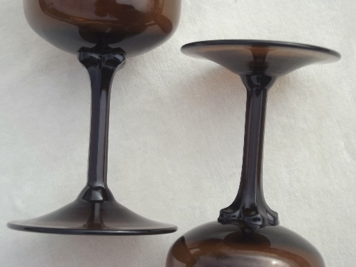 Espresso brown glass wine glasses, Expression line glasses marked Lenox