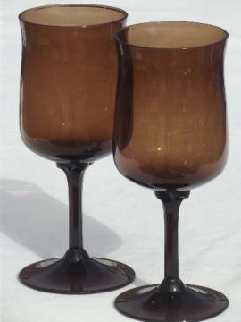 Espresso brown glass wine glasses, Expression line glasses marked Lenox