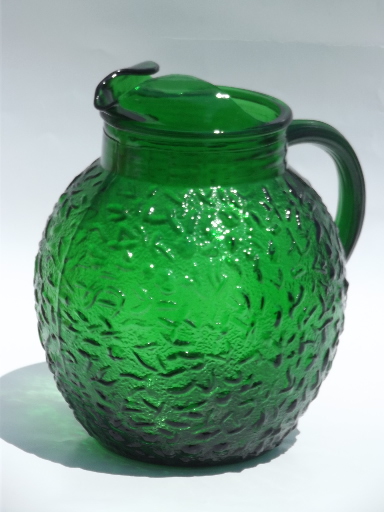 Forest green Soreno glass ball pitcher, retro vintage Anchor Hocking