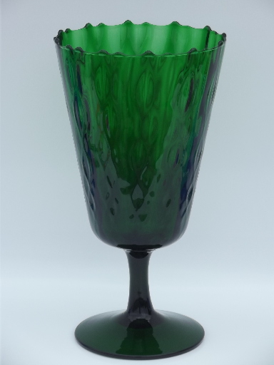 Forest green tall stemmed vase, 50s 60s vintage Italian hand blown glass