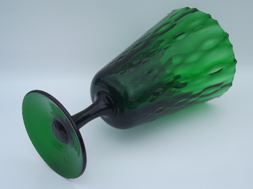 Forest green tall stemmed vase, 50s 60s vintage Italian hand blown glass