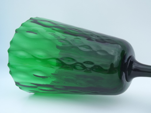 Forest green tall stemmed vase, 50s 60s vintage Italian hand blown glass