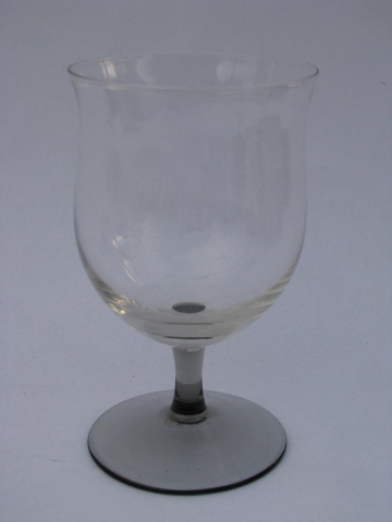 Four wine glasses, smoke grey & crystal glass stemware goblets