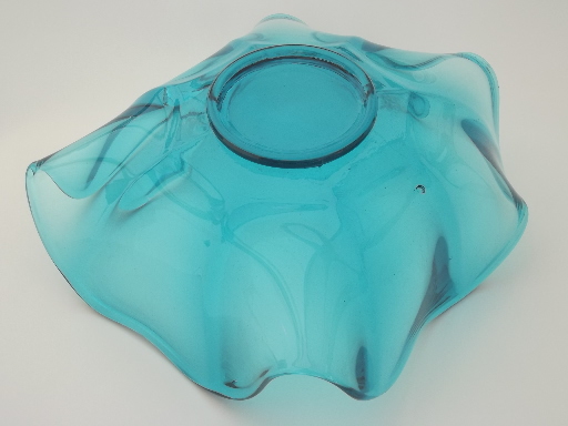 Free form art glass bowl, mid-century mod hand blown glass handkerchief dish