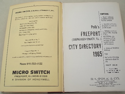 Freeport Illinois phone book / business directory, 1965 vintage  advertising