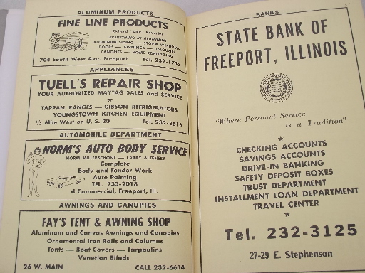 Freeport Illinois phone book / business directory, 1965 vintage  advertising