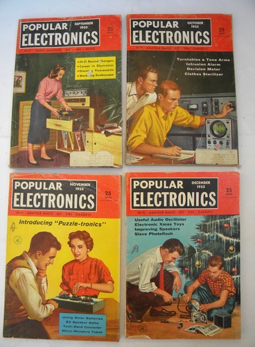Full year of 1955 Popular Electronics magazines w/DIY projects & plans