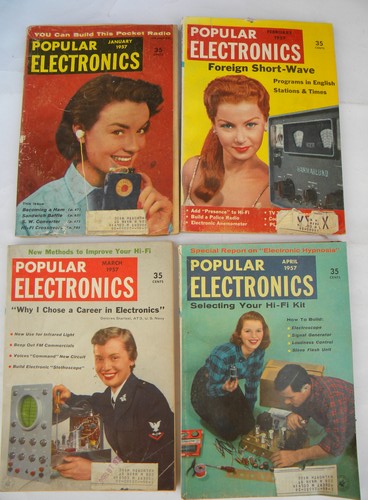 Full year of 1957 Popular Electronics magazines w/DIY projects
