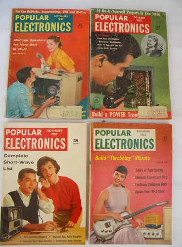 Full year of 1957 Popular Electronics magazines w/DIY projects