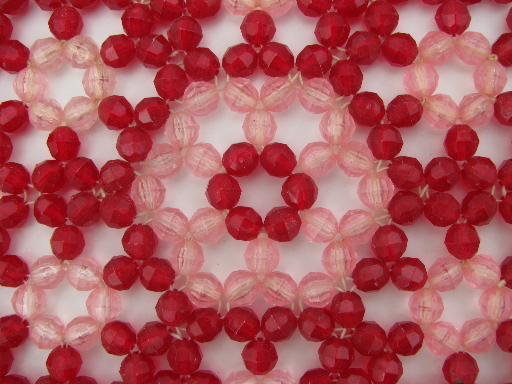 Funky pretty pink beaded doily, retro vintage plastic bead table mat