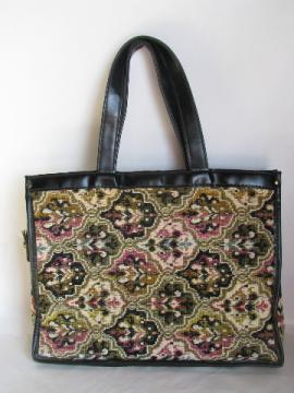 Funky vintage carpetbag tapestry purse, retro boho granny style