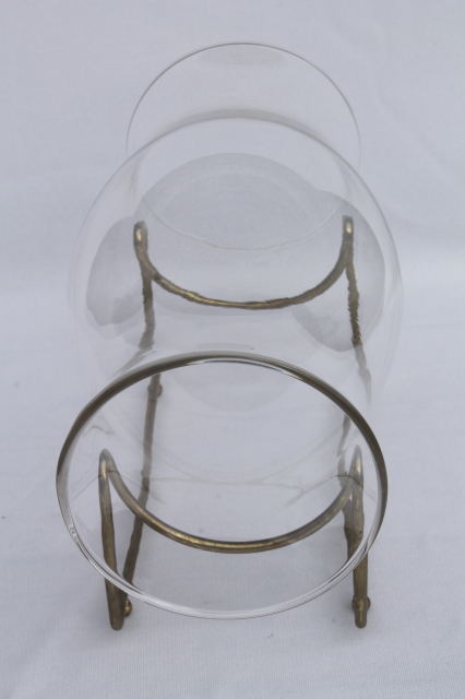 Glass hurricane w/ metal stand display for terrarium plants or ship in a bottle