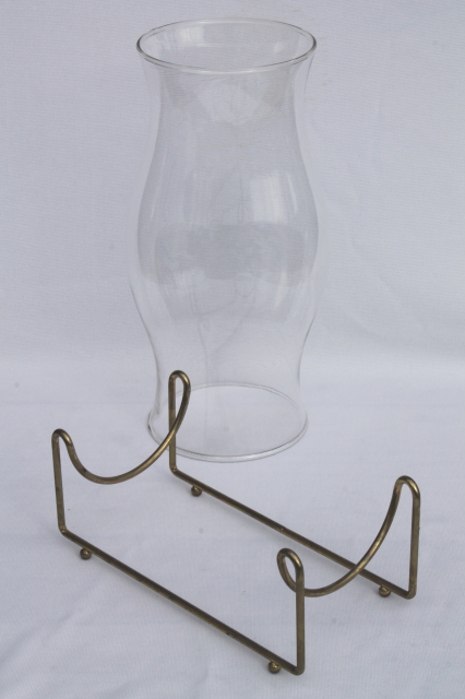 Glass hurricane w/ metal stand display for terrarium plants or ship in a bottle