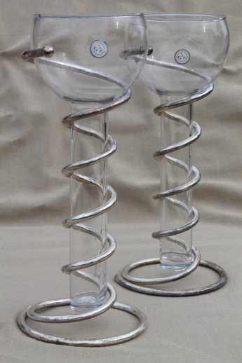 Godinger silver art spiral metal vases or candle holders w/ tall test tube glasses
