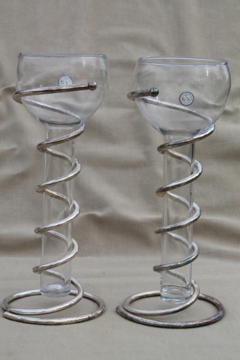 Godinger silver art spiral metal vases or candle holders w/ tall test tube glasses