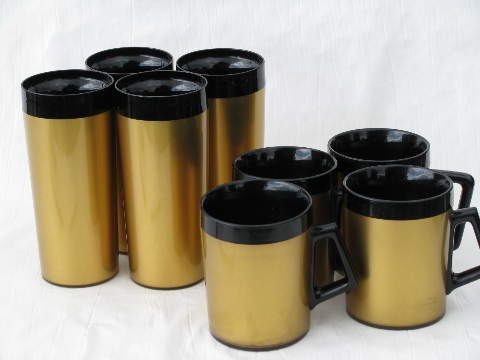 Gold / black, retro therm-o-ware melamine glasses & mugs